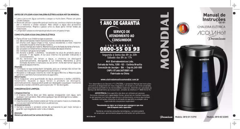 Image de la première page du manuel de l'appareil AcquaHot CE-01