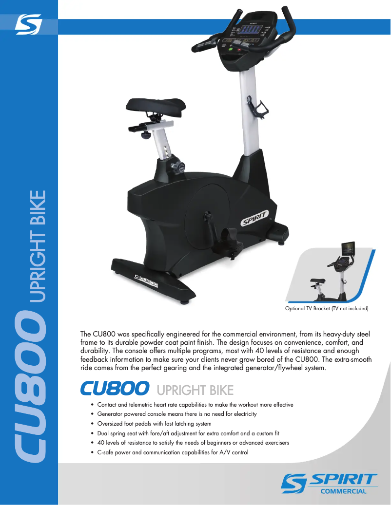 Página 1 del manual Ficha técnica Spirit Fitness CU800