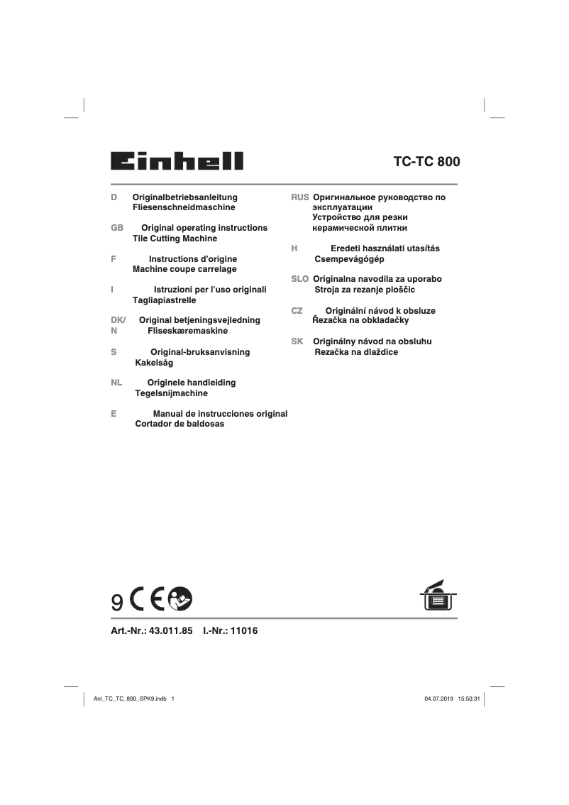 Page 1 de la notice Manuel utilisateur Einhell TC-TC 800