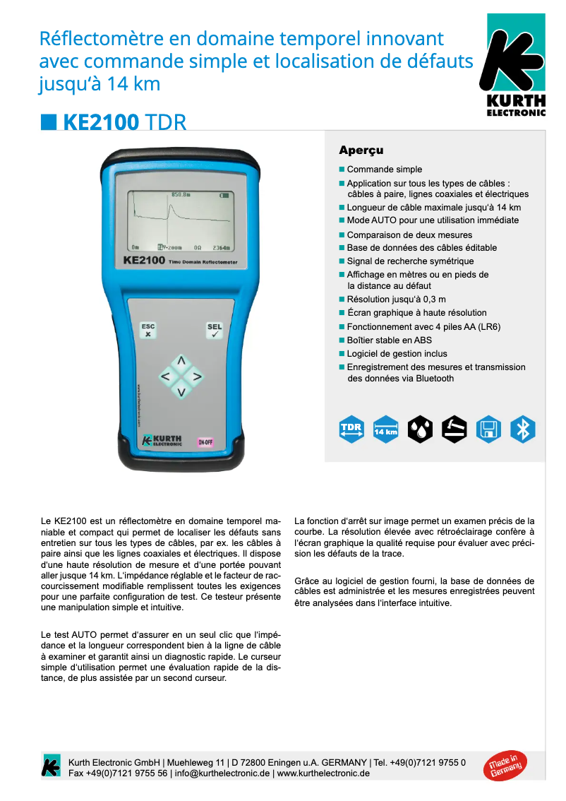 Página 1 del manual Ficha técnica Kurth Electronic KE2100