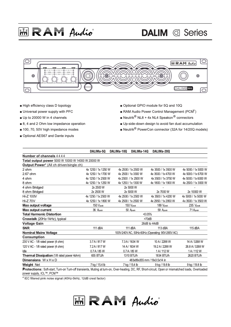 Page 1 de la notice Fiche technique Ram Audio DALIMa 14Q