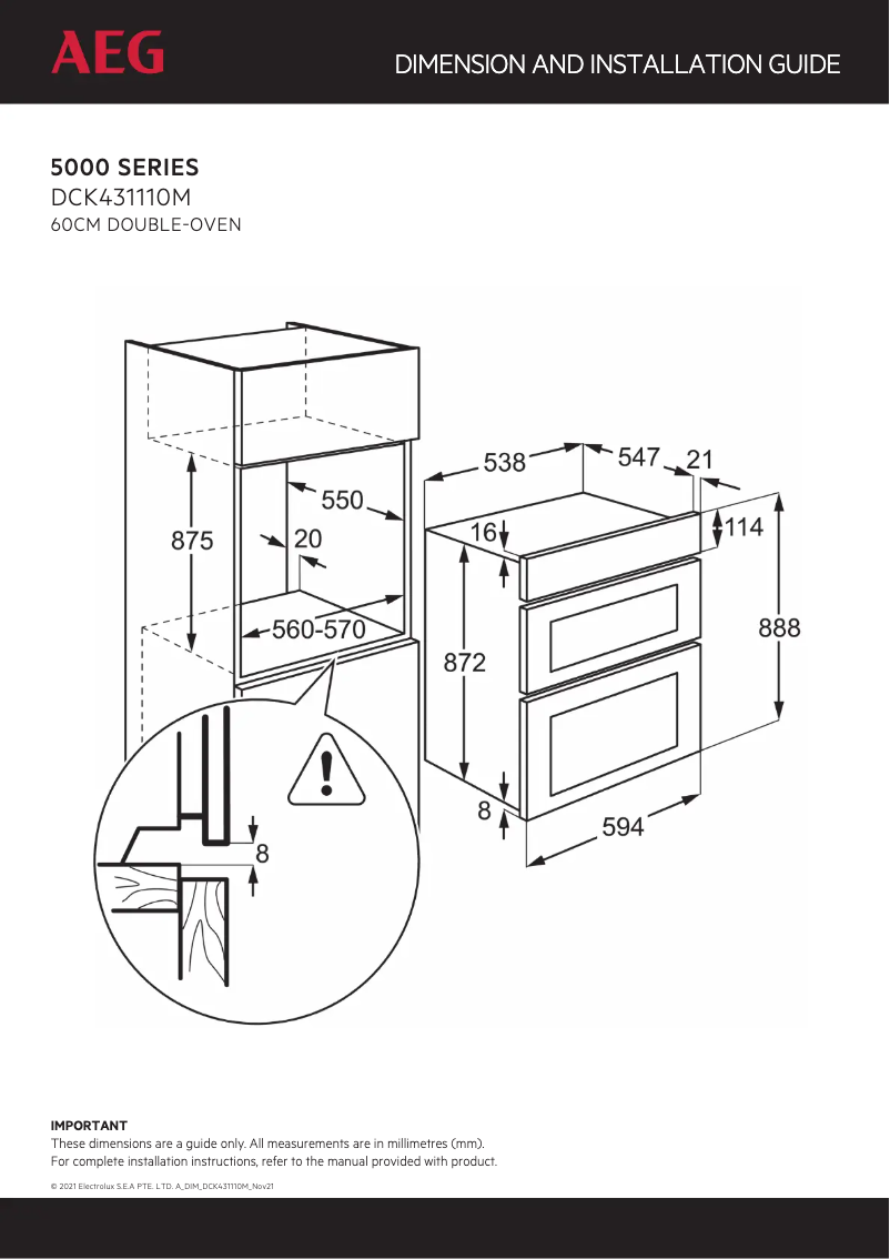 Page n°1 - Dessin technique AEG DCK431110M