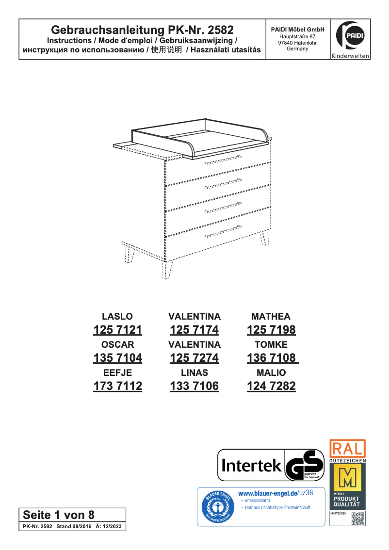 Page 1 de la notice Manuel utilisateur Paidi Oscar