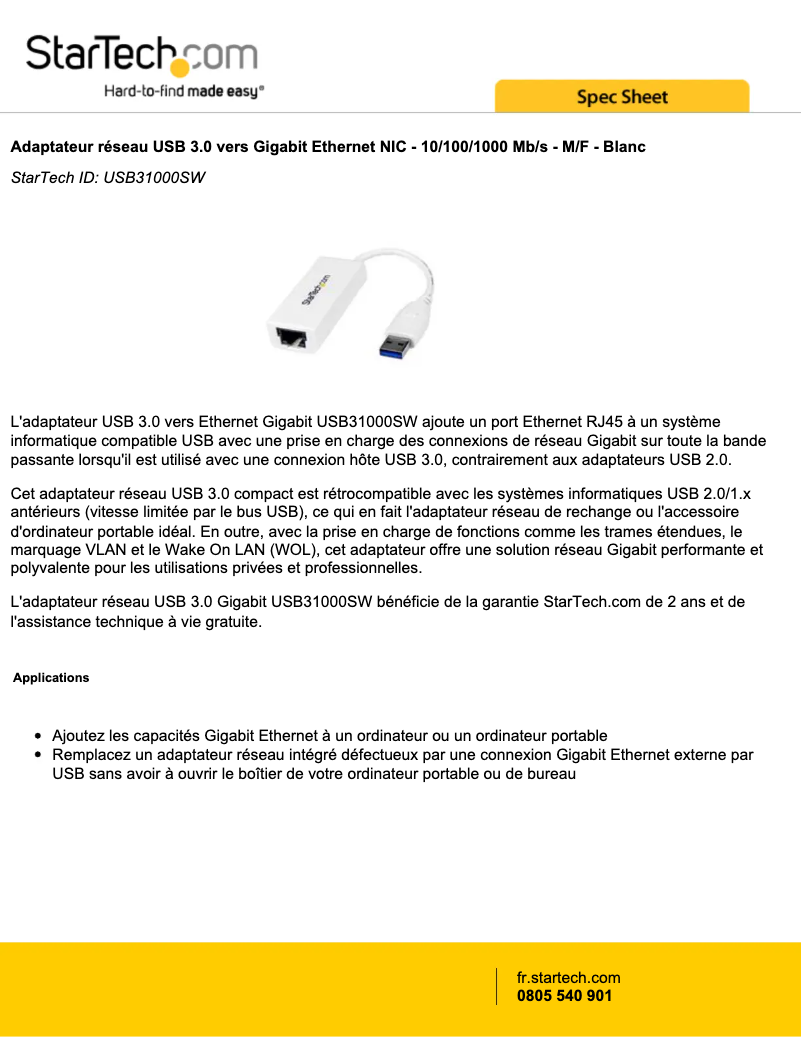 Page 1 de la notice Manuel utilisateur StarTech.com USB31000SW