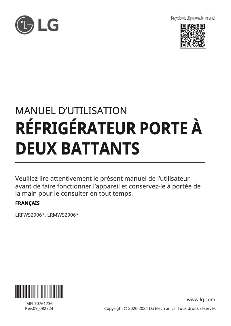 Page n°1 - Manuel utilisateur LG LRFWS2906V