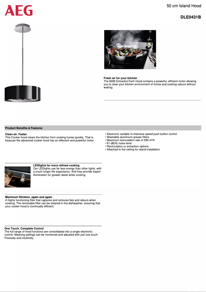 Página 1 del manual Ficha técnica AEG DLE0431B