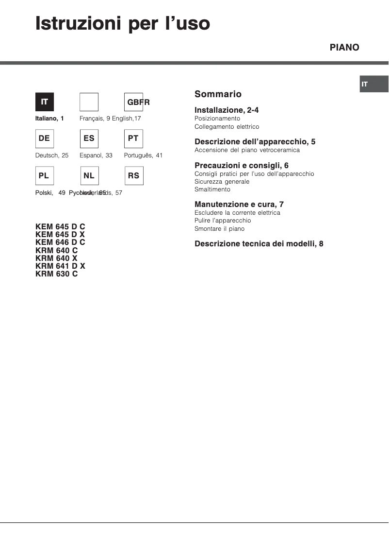 Page 1 de la notice Manuel utilisateur Hotpoint KRM 640 X