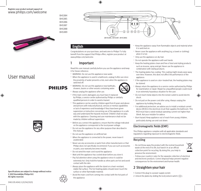Page n°1 - Manuel utilisateur Philips StraightCare BHS386