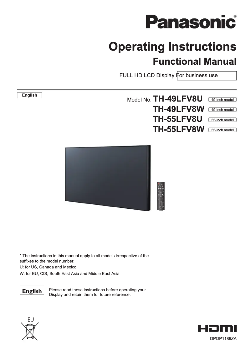 Page n°1 - Manuel utilisateur Panasonic TH-49LFV8W