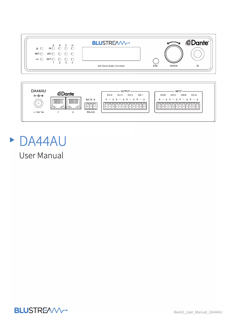 Page n°1 - Manuel utilisateur Blustream DA44AU