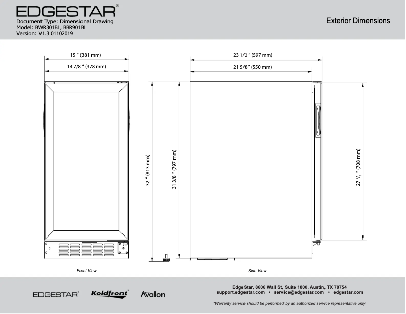 Page 1 de la notice Fiche technique EdgeStar BBR901BL