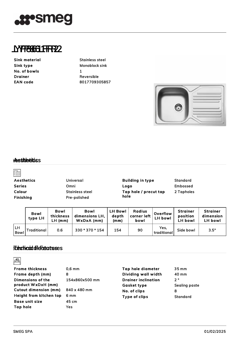 Page 1 de la notice Manuel utilisateur Smeg LYP861FR2