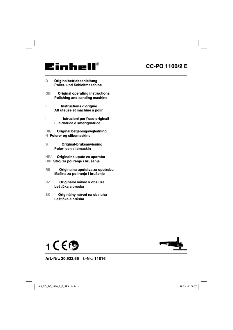 Page 1 de la notice Manuel utilisateur Einhell CC-PO 1100/2E