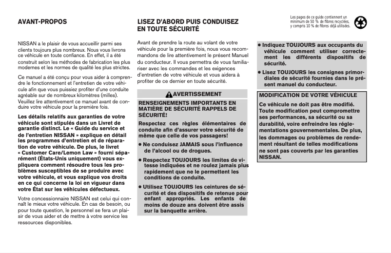Image de la première page du manuel de l'appareil Sentra (2004)