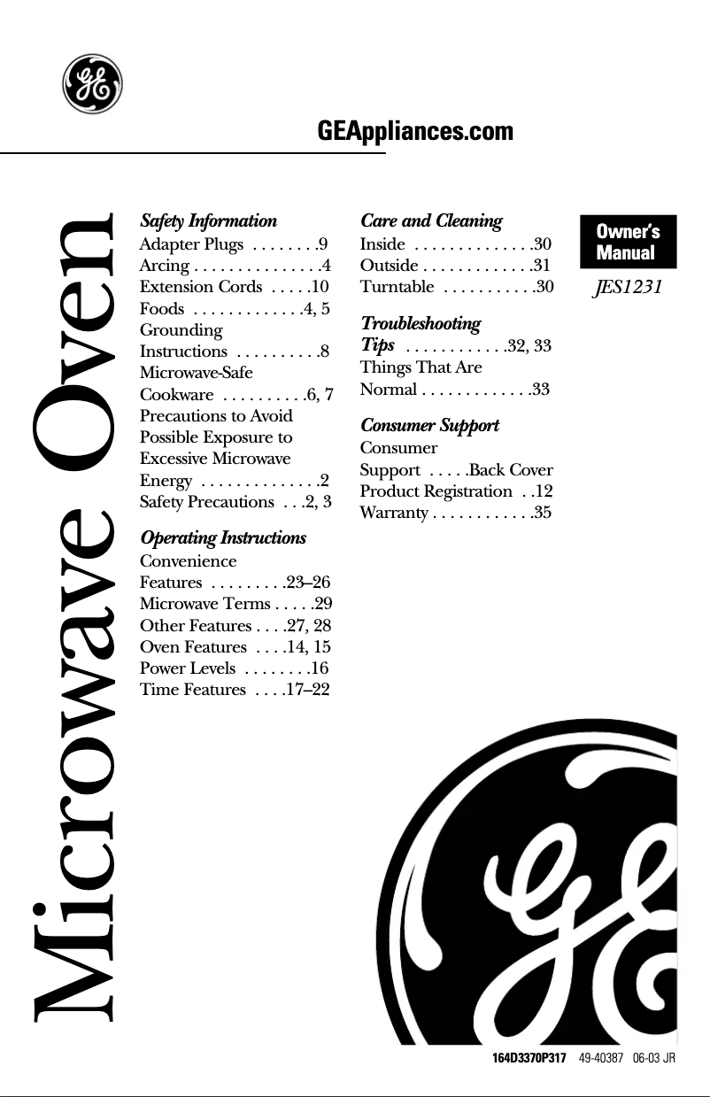 Página 1 del manual Manual de usuario GE JES1231WD