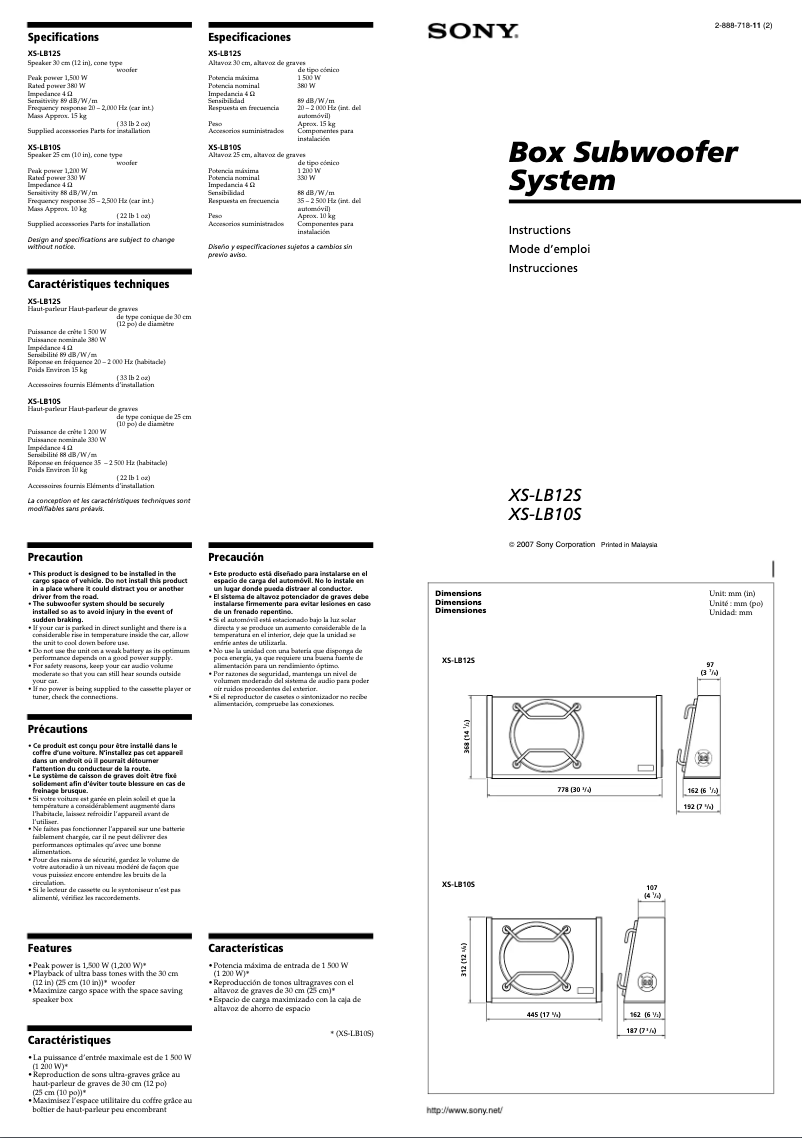 Page n°1 - Manuel utilisateur Sony XS-LB12S