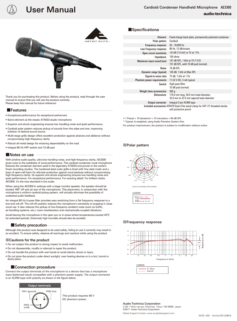 Page 1 de la notice Manuel utilisateur Audio-Technica AE3300