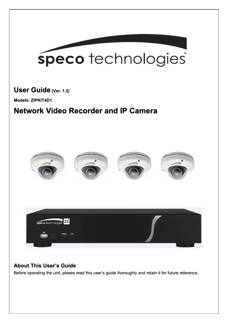 Page 1 de la notice Manuel utilisateur Speco Technologies ZIPKIT4D1