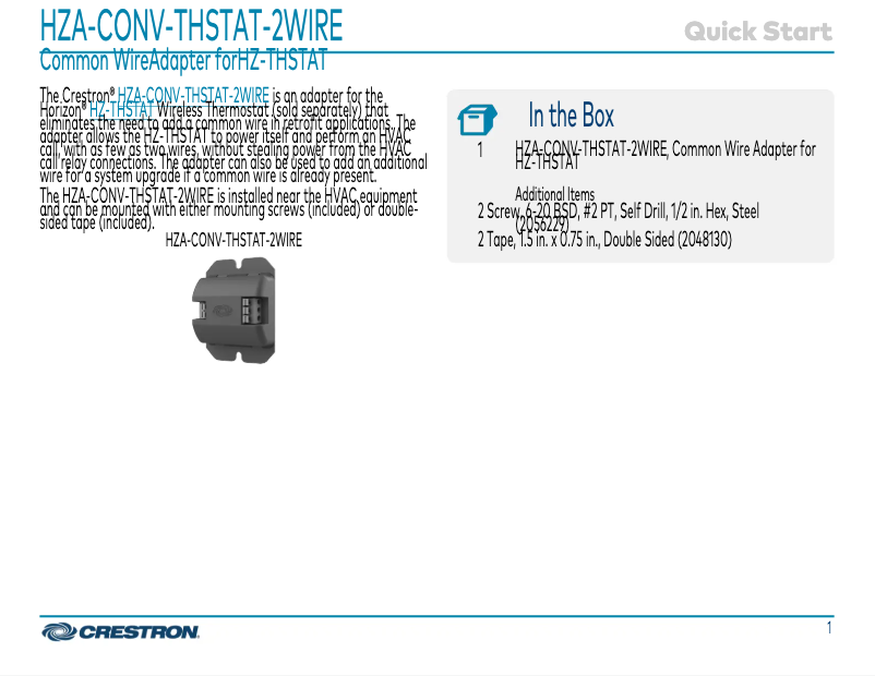 Imagen de la primera página del manual del dispositivo HZA-CONV-THSTAT-2WIRE