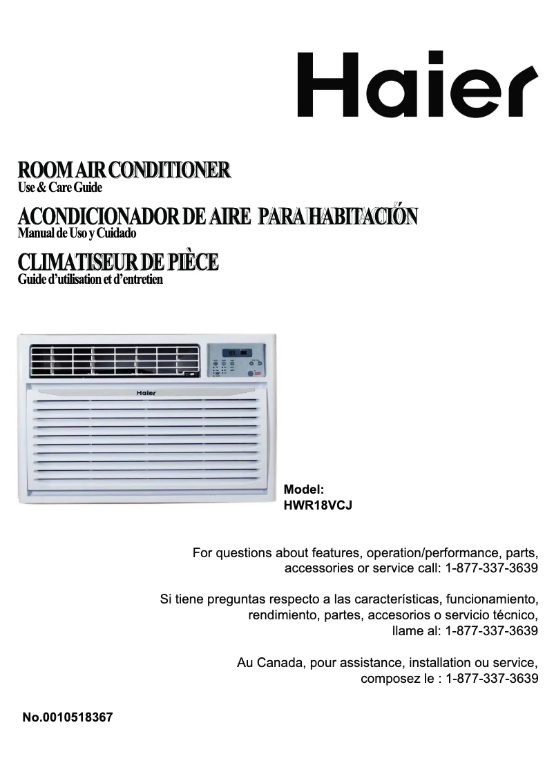 Page 1 de la notice Manuel utilisateur Haier HWR18VCJ