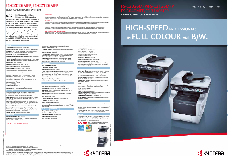 Page 1 de la notice Brochure Kyocera FS-3140MFP
