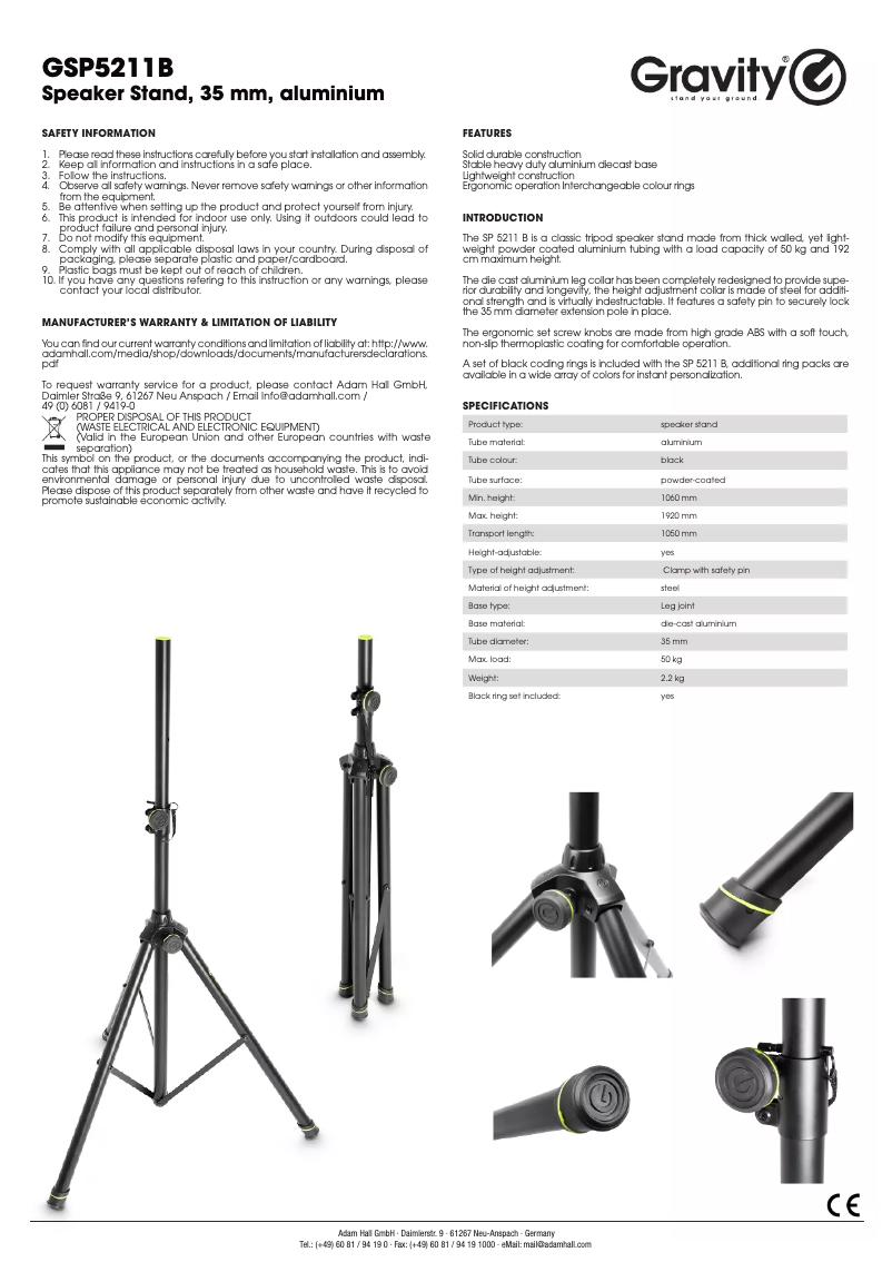 Page 1 de la notice Manuel utilisateur Gravity GSP5211B