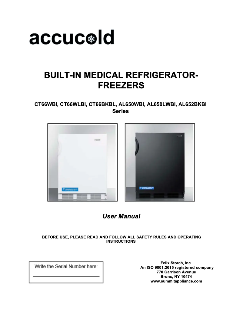 Page n°1 - Manuel utilisateur Accucold CT66LWBISSTB