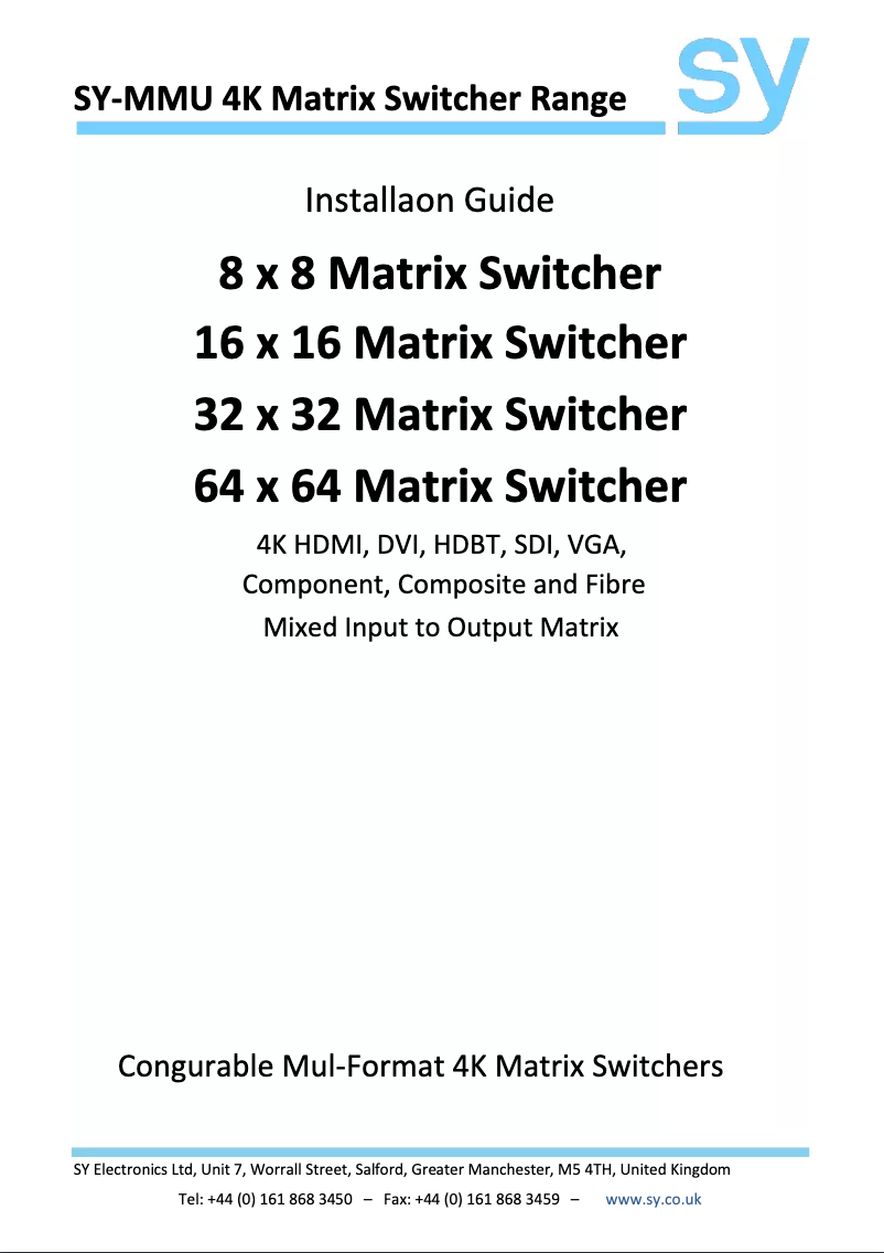 Page n°1 - Manuel utilisateur SY Electronics SY-MMU-88A