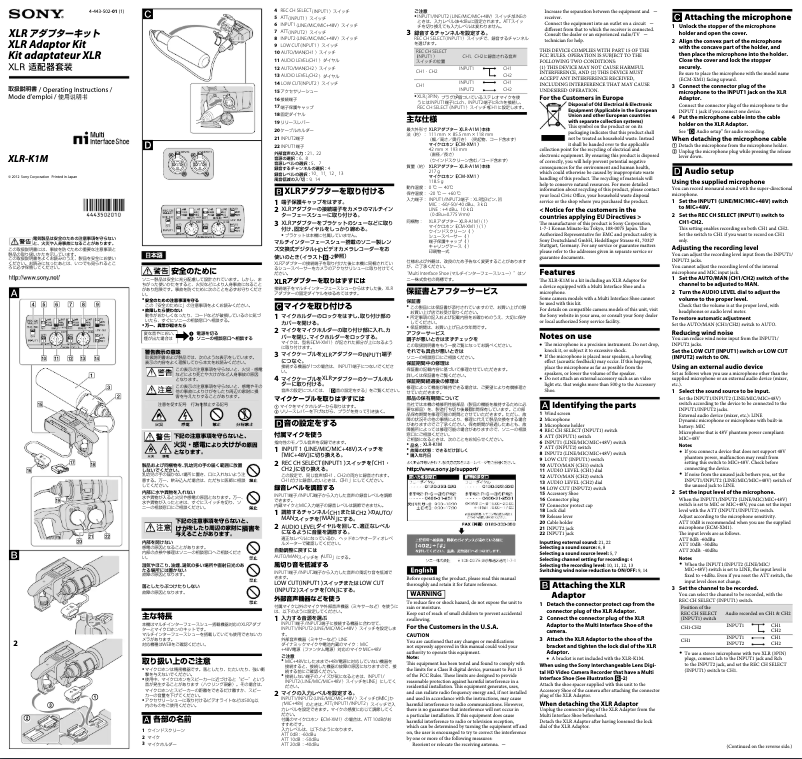 Page n°1 - Manuel utilisateur Sony XLR-K1M