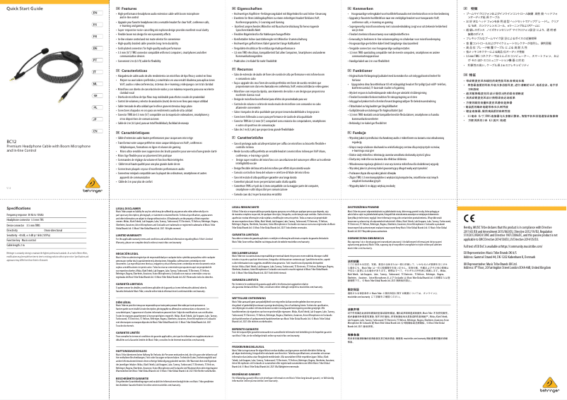 Page 1 de la notice Guide de démarrage rapide Behringer BC12