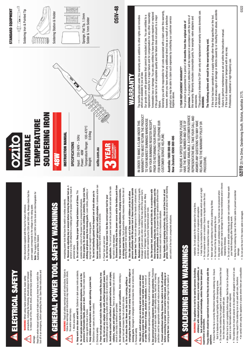 Page n°1 - Manuel utilisateur Ozito OSIV-48