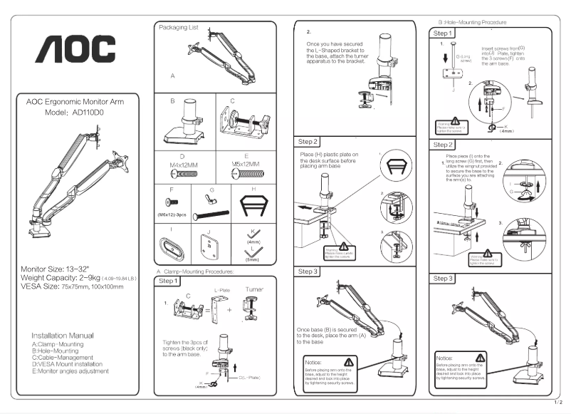 Page n°1 - Manuel utilisateur AOC AD110D0