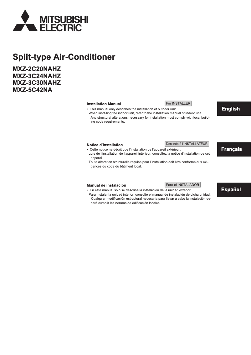 Image de la première page du manuel de l'appareil MXZ2C20NAHZ