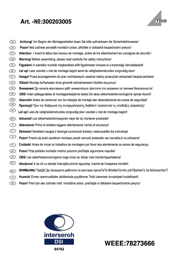 Page 1 de la notice Manuel utilisateur Trio Lighting Slash 300203005