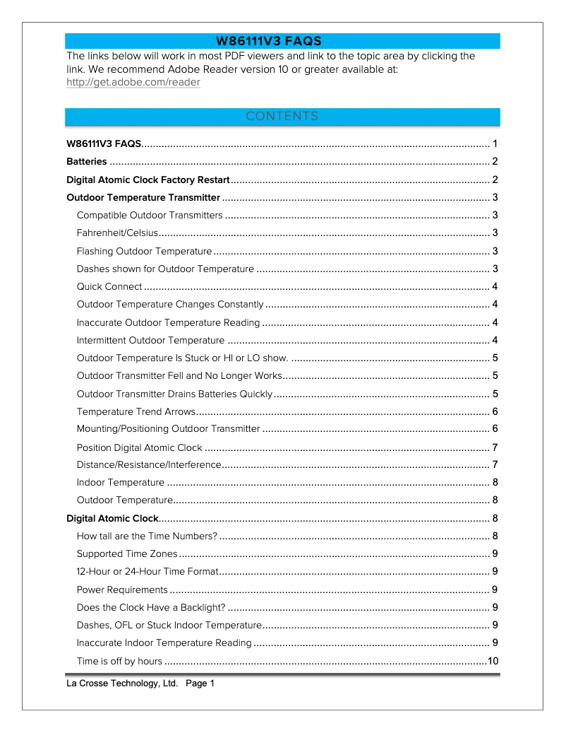 Page n°1 - FAQ La Crosse Technology W86111V3