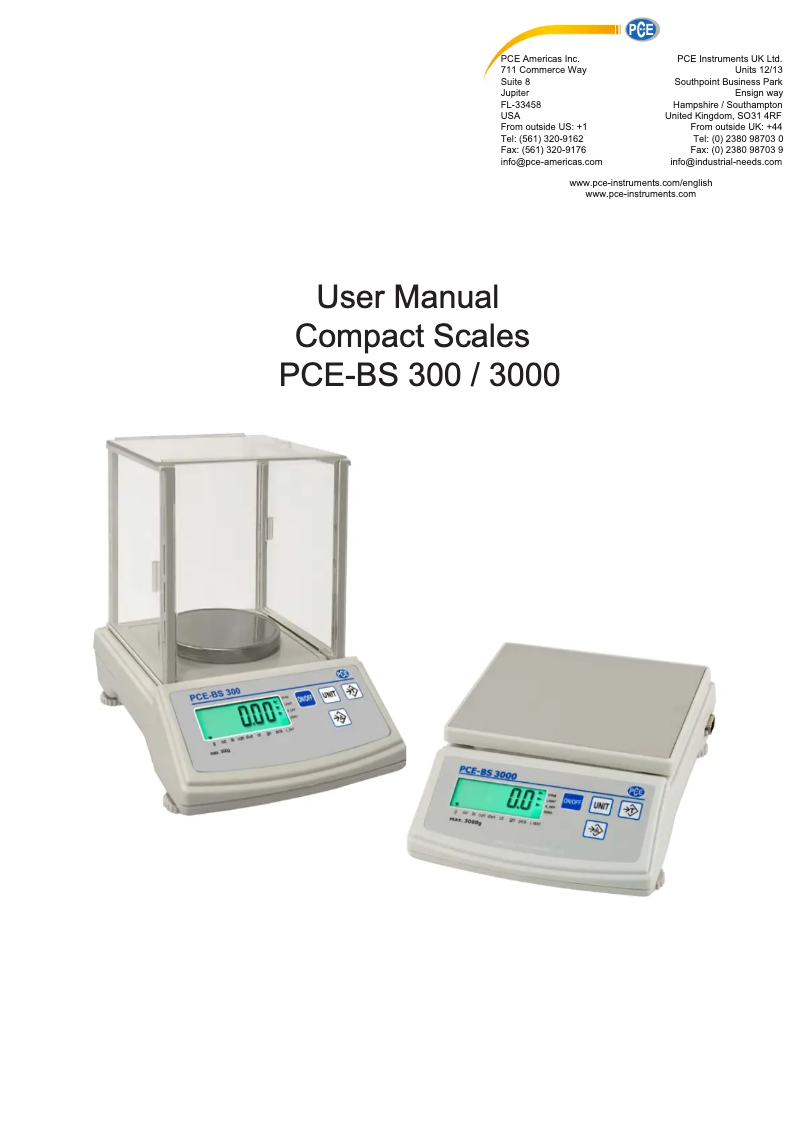 Page 1 de la notice Manuel utilisateur PCE Instruments PCE-BS 300