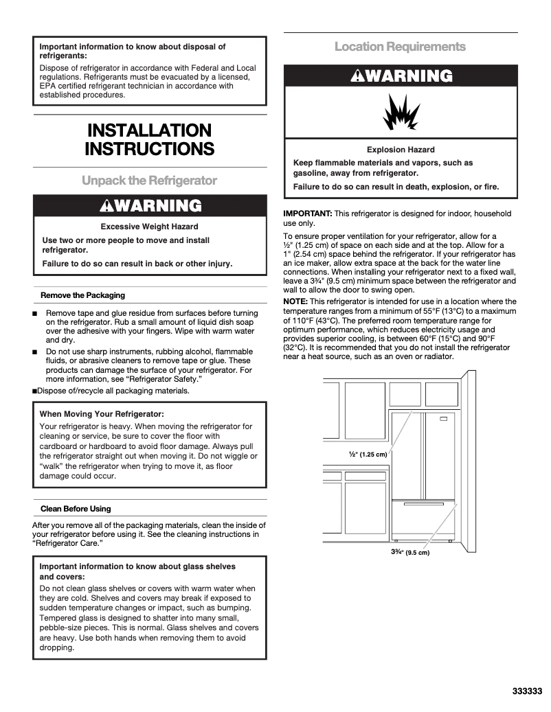 Page 1 de la notice Guide d'installation Whirlpool WRF555SDHB