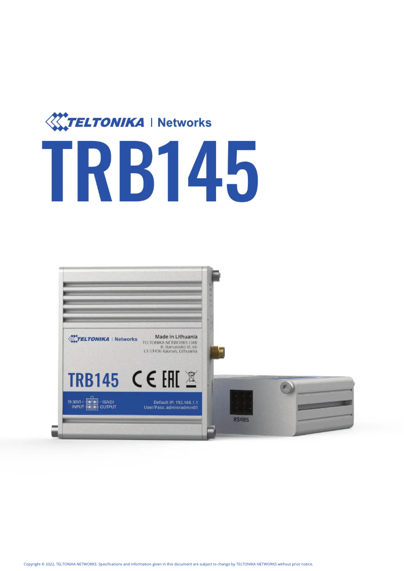 Imagen de la primera página del manual del dispositivo TRB145