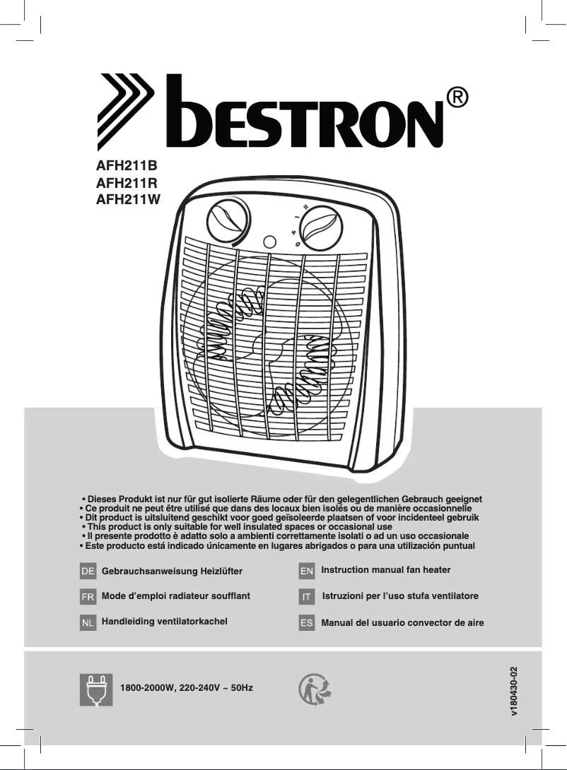 Page 1 de la notice Manuel utilisateur Bestron AFH211B