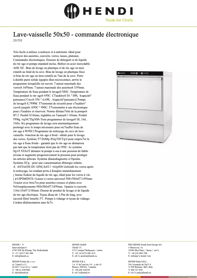 Page 1 de la notice Fiche technique Hendi 231753