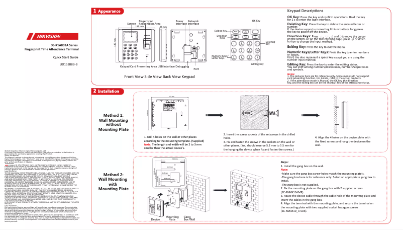Page n°1 - Guide de démarrage rapide Hikvision DS-K1A802AF