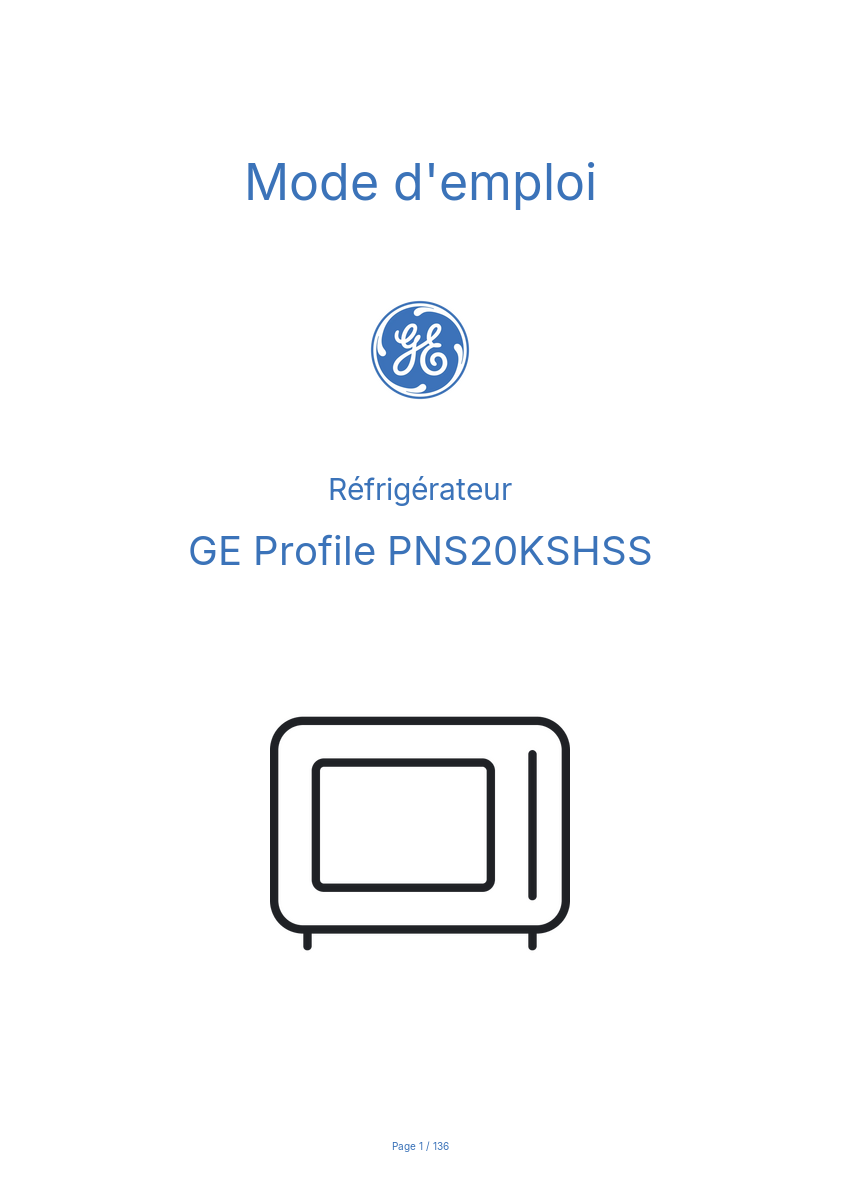 Page n°1 - Mode d'emploi GE Profile PNS20KSHSS