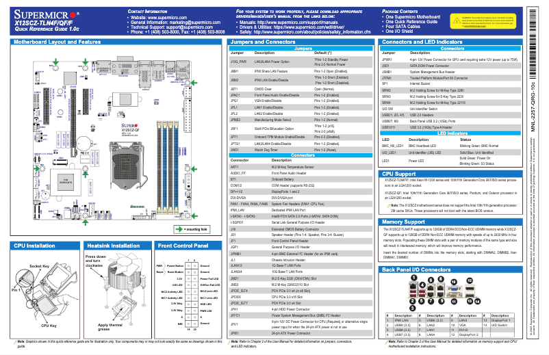 Page 1 de la notice Guide de démarrage rapide Supermicro X12SCZ-F
