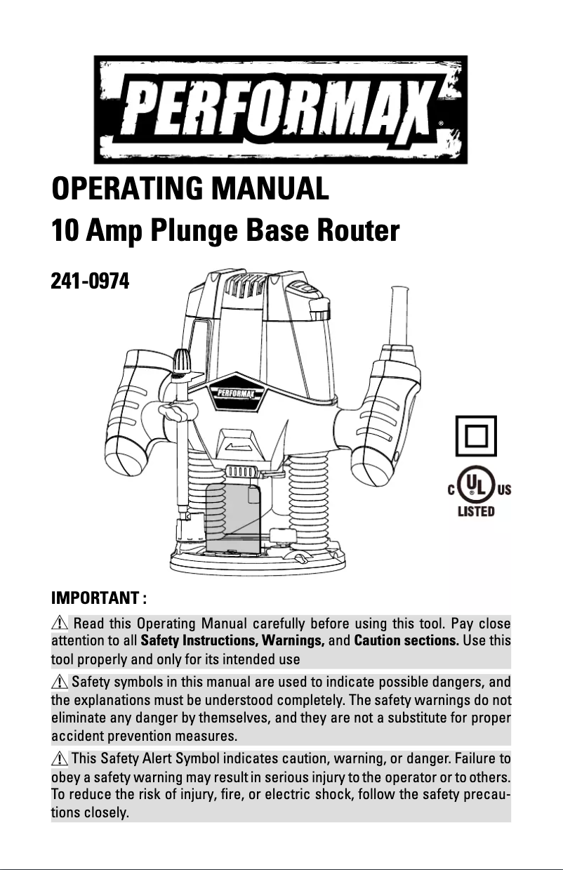 Page 1 de la notice Manuel utilisateur Performax 241-0974