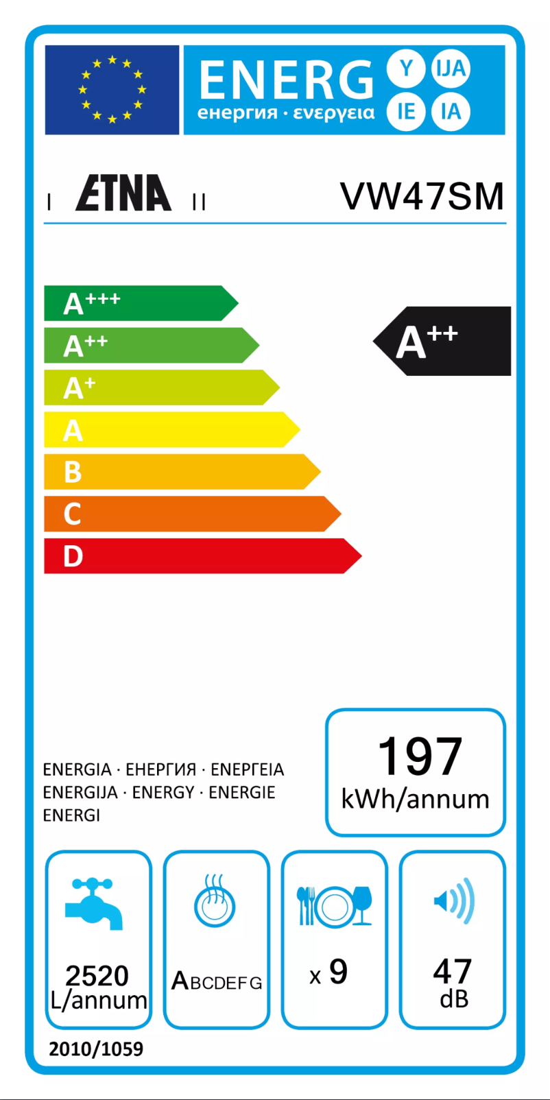 Page 1 de la notice Label énergétique Etna VW47SM