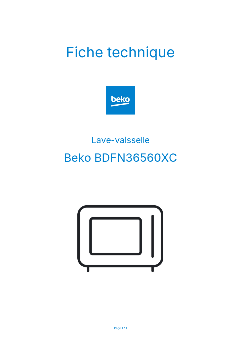 Page n°1 - Fiche technique Beko BDFN36560XC