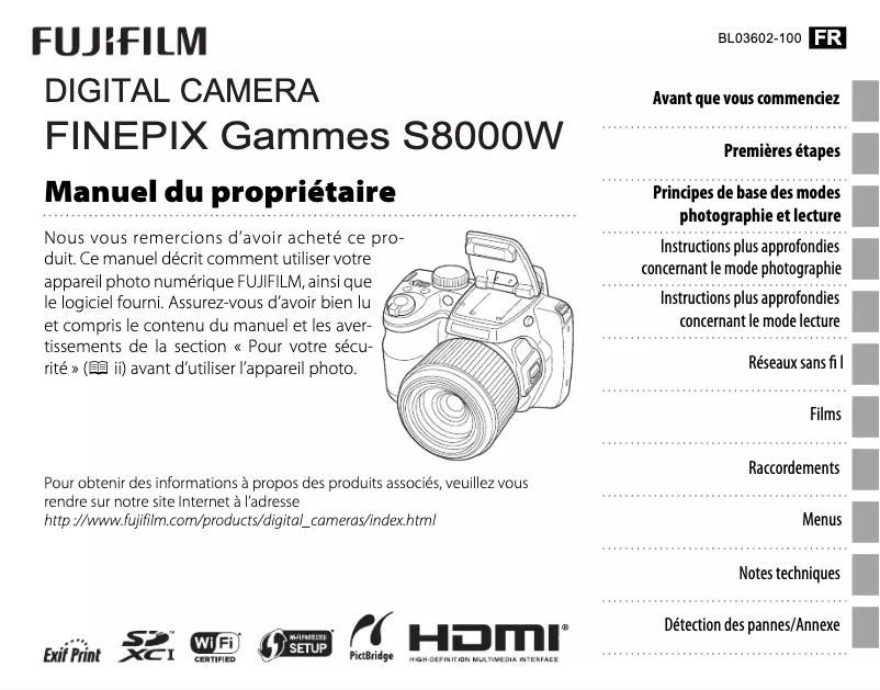 Page 1 de la notice Manuel utilisateur Fujifilm Finepix S8400W