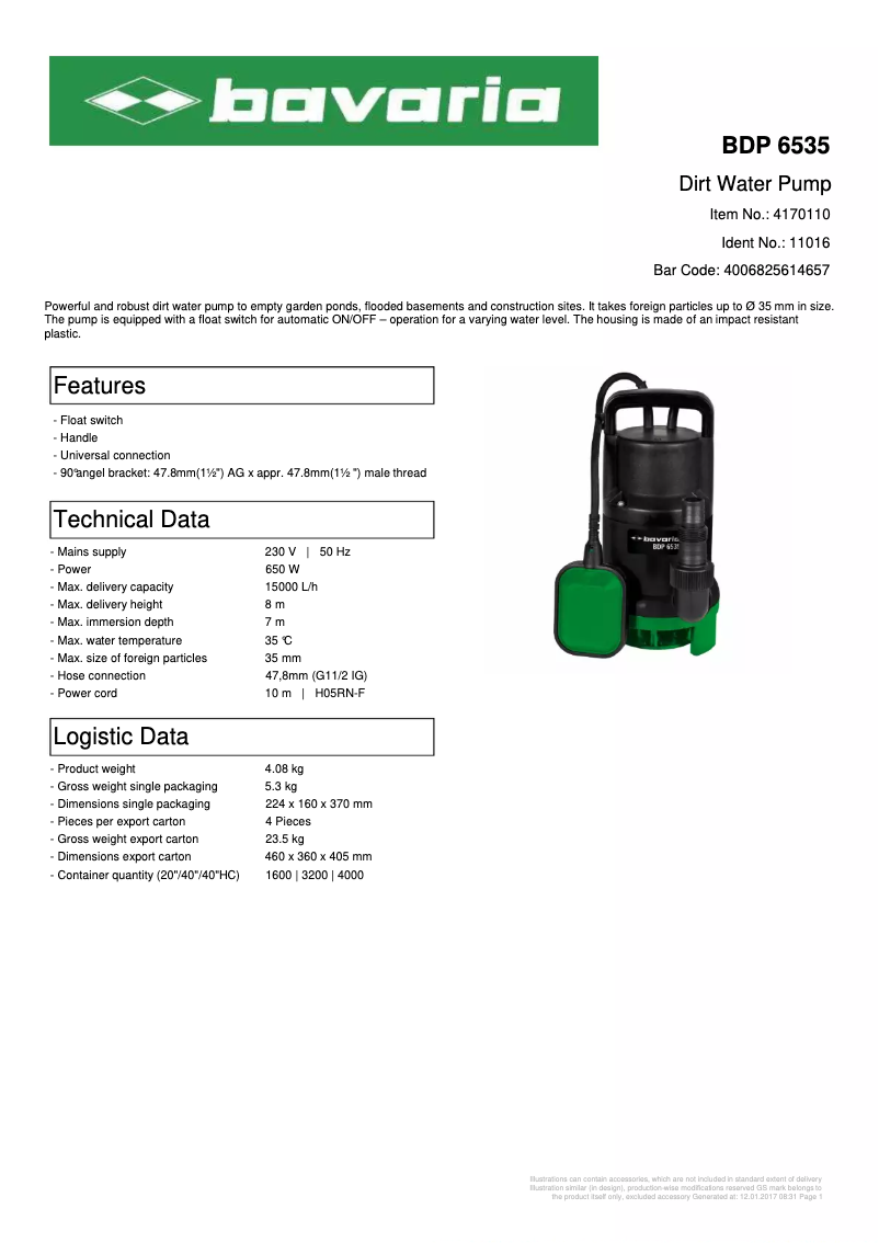 Página 1 del manual Ficha técnica Bavaria BDP 6535