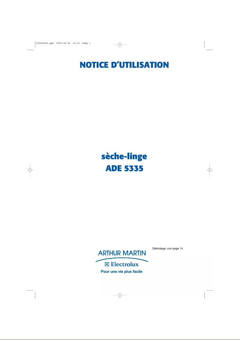 Page n°1 - Manuel utilisateur Arthur Martin-Electrolux ADE 5335