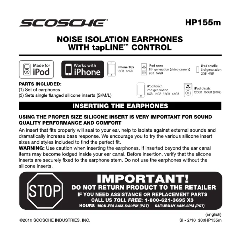 Page 1 de la notice Manuel utilisateur Scosche HP155MW